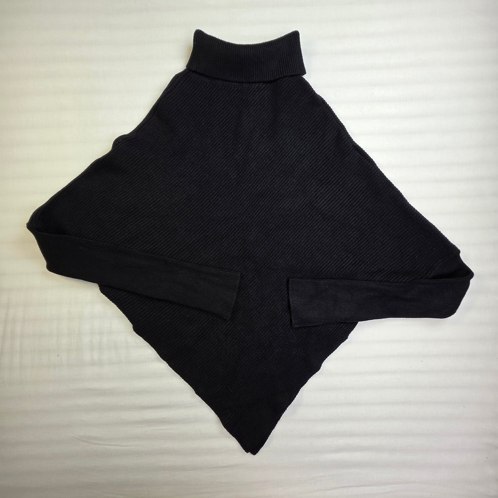 Halara Black Ribbed Turtleneck Poncho Sweater Asymmetrical Hem Medium 02832841